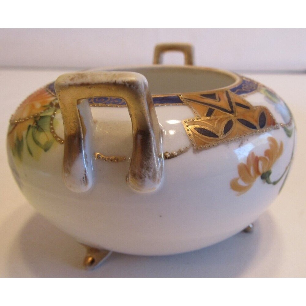 Antique Nippon Hand Painted 3 Footed Small Trinket/Dressing/Ginger Jar Gold Trim - Picture 4 of 12